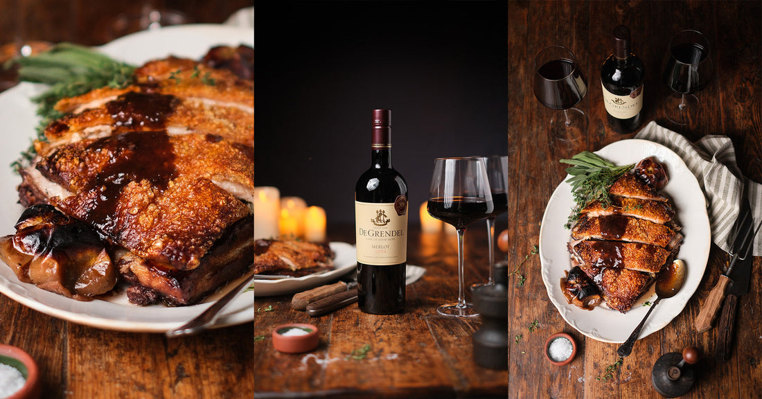 Pork Belly with Apples, Sage & Onion paired with De Grendel Merlot
